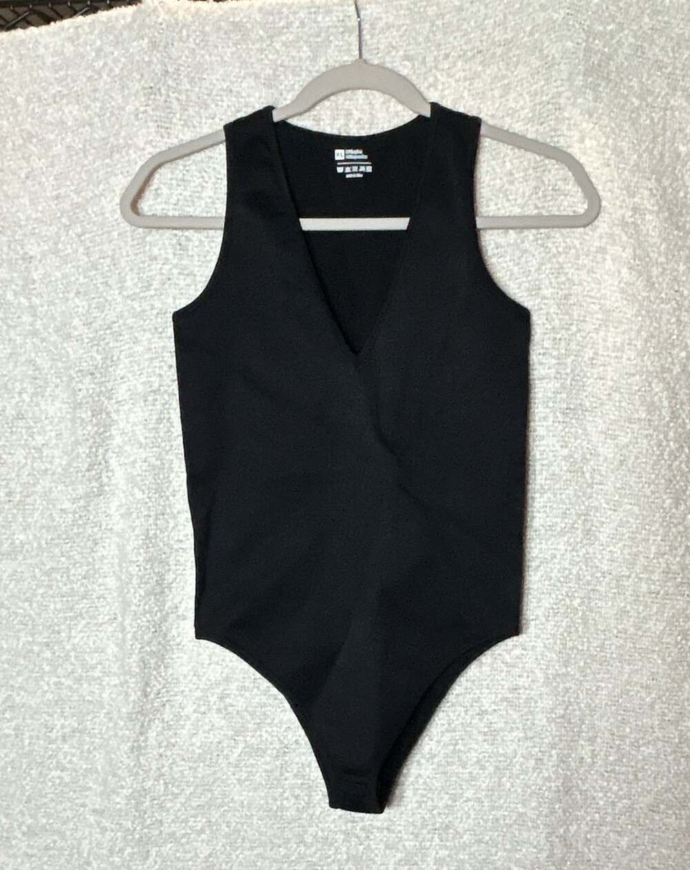 A New Day Bodysuit Size XL Black Ribbed V-Neck Tank Faux-Wrap
